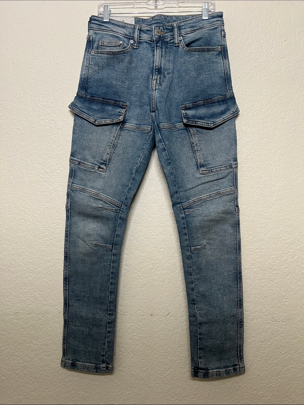 H&M Men’s 30x32 Slim Straight Blue Denim Y2K Cargo Jeans